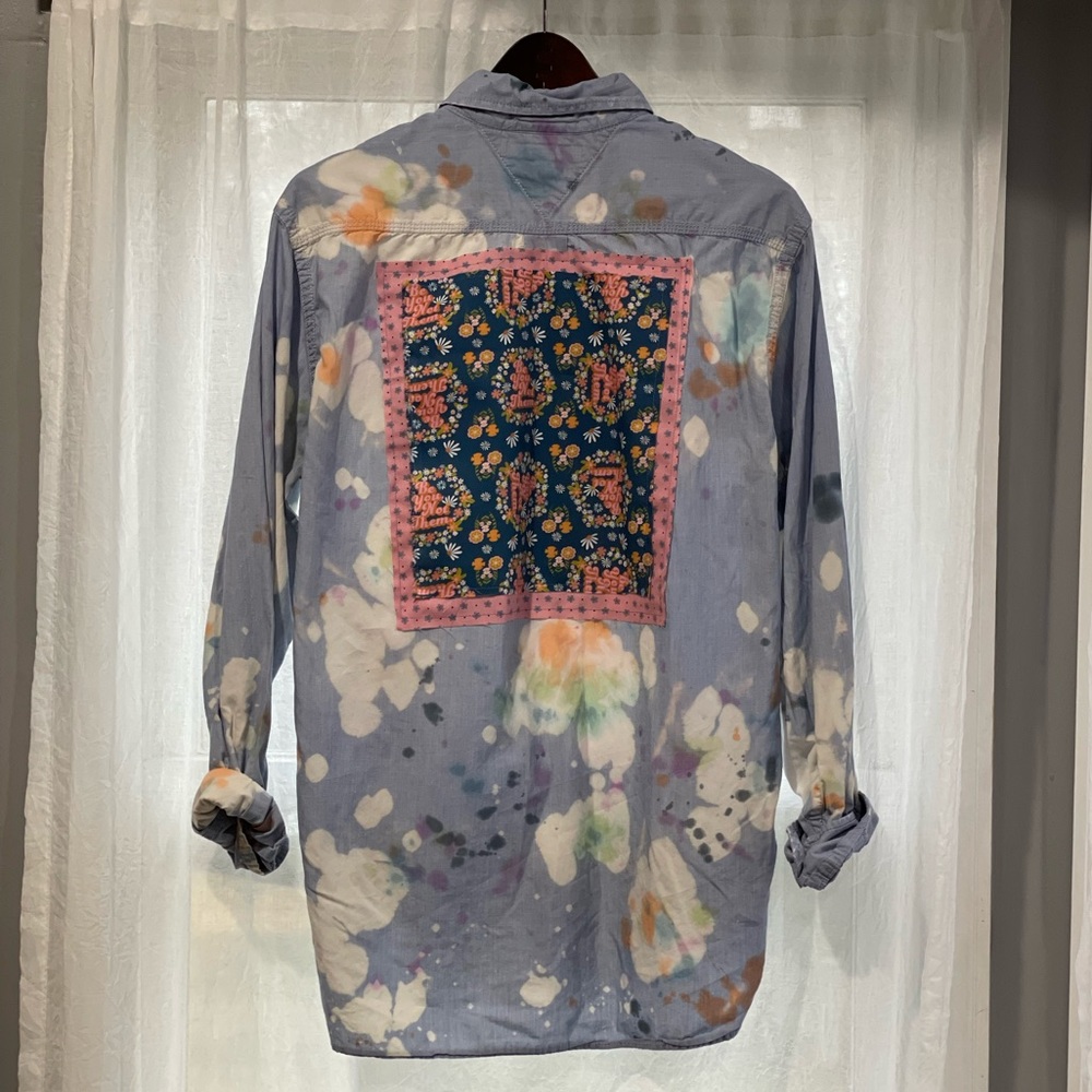 Upcycled bleached tie-dyed button down size medium